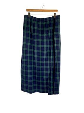 Neutral Tartan Plaid Fringe Maxi Skirt Blue L Preppy Heritage Retro Classic Chic